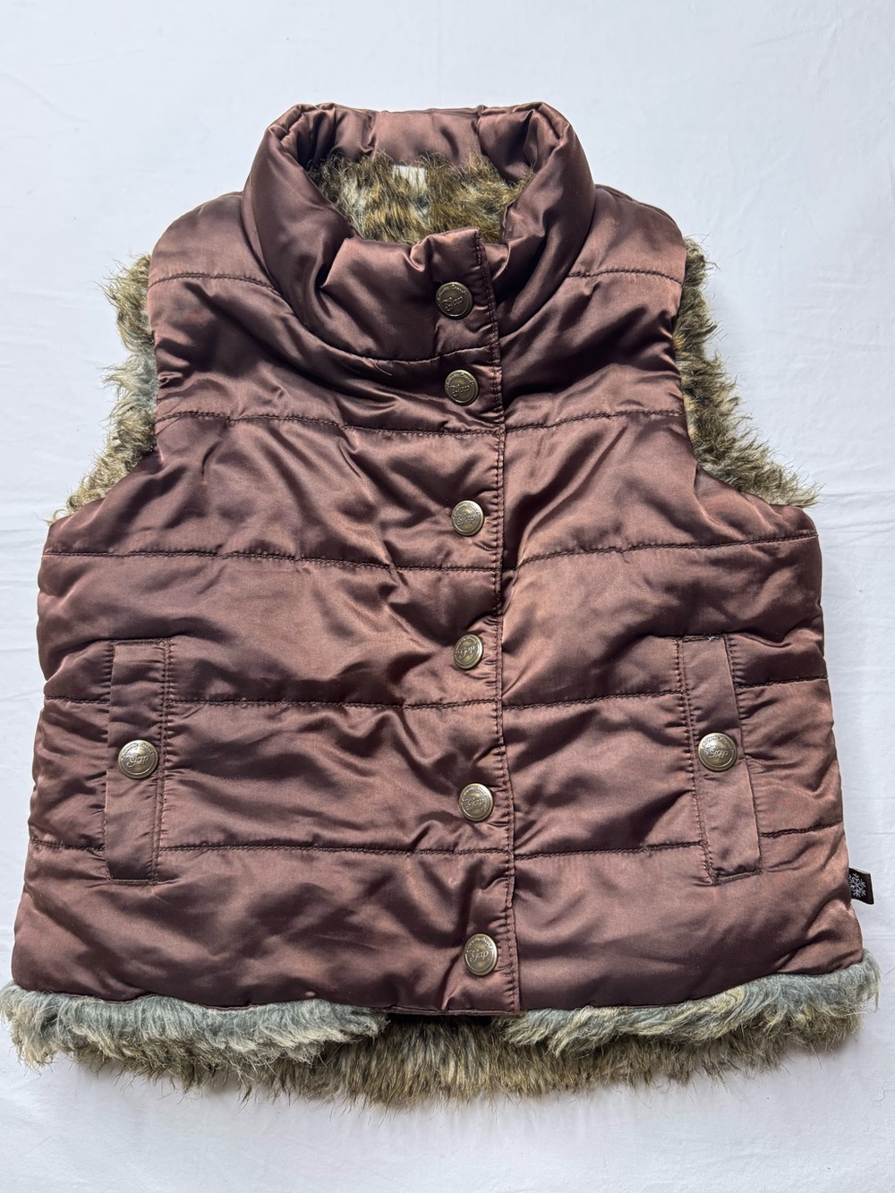 GAP - Girls Brown Puffer Faux Fur Reversible Vest
